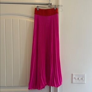 Vibrant Fuchsia Maxi Skirt with Scarlet Waistband